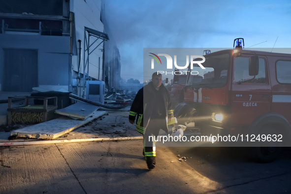 A rescuer is working at a civil enterprise damaged by a Russian missile attack in Odesa, Ukraine, on May 17, 2024. NO USE RUSSIA. NO USE BEL...