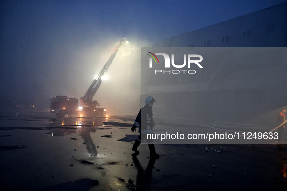 A rescuer is working at a civil enterprise damaged by a Russian missile attack in Odesa, Ukraine, on May 17, 2024. NO USE RUSSIA. NO USE BEL...