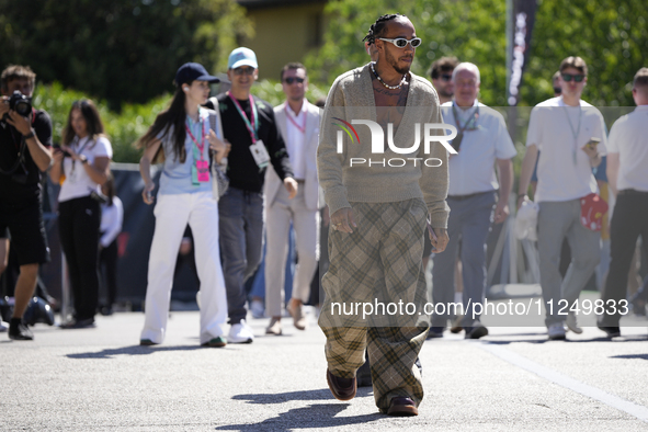 Lewis Hamilton of England and Mercedes AMG Petronas F1 Team W15 is walking on the paddock prior to the Qualify of the Formula 1 Gran Premio...