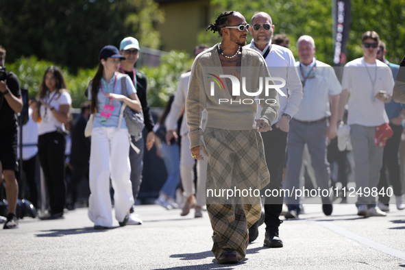 Lewis Hamilton of England and Mercedes AMG Petronas F1 Team W15 is walking on the paddock prior to the Qualify of the Formula 1 Gran Premio...