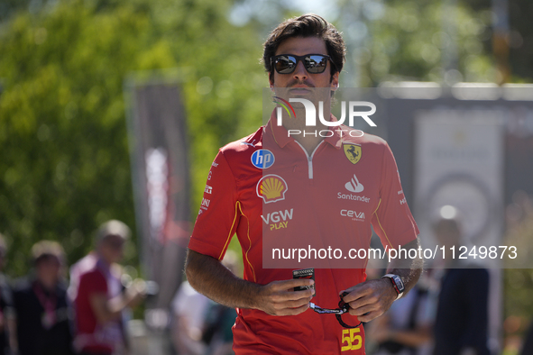 Carlos Sainz of Spain and Ferrari SF-24 are walking in the paddock prior to the Qualify of the Formula 1 Gran Premio of the Made in Italy an...