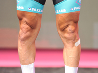 Legs details of Domenico Pozzovivo of Italy and Team VF Group - Bardiani CSF - Faizane  prior to the 107th Giro d'Italia 2024, Stage 12, a 1...