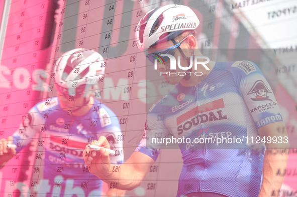 Luke Lamperti of United States and Team Soudal Quick-Step signing prior to the 107th Giro d'Italia 2024, Stage 12, a 193km stage from Martin...