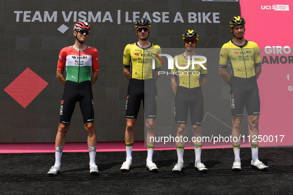 Edoardo Affini of Italy, Tim van Dijke of Netherlands, Jan Tratnik of Slovenia, Attila Valter of Hungary and Team Visma | Lease a Bike prior...