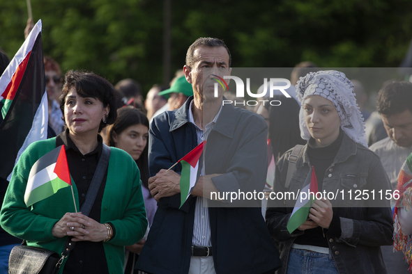 Palestinians are marking 76 years of dispossession of Nakba Day in Sofia, Bulgaria, on May 18, 2024. 