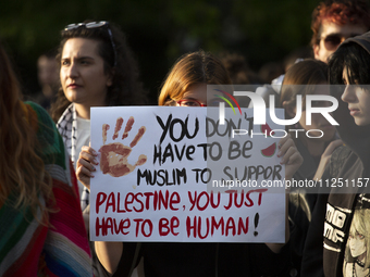 Palestinians are marking 76 years of dispossession of Nakba Day in Sofia, Bulgaria, on May 18, 2024. (