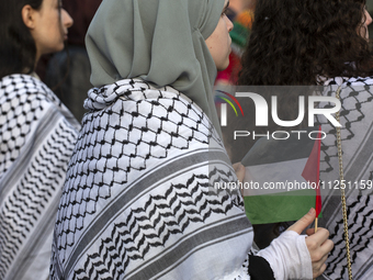 Palestinians are marking 76 years of dispossession of Nakba Day in Sofia, Bulgaria, on May 18, 2024. (