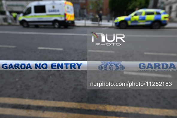 DUBLIN, IRELAND - MAY 18: 
A Garda Siochana tape reading 'Garda - No Entry' is closing the street in Dublin city center, on May 18, 2024, in...