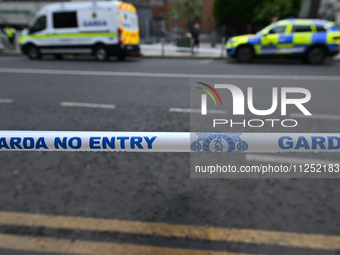 DUBLIN, IRELAND - MAY 18: 
A Garda Siochana tape reading 'Garda - No Entry' is closing the street in Dublin city center, on May 18, 2024, in...