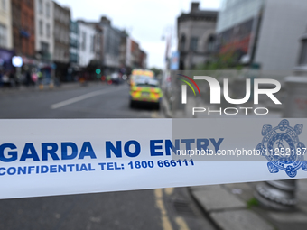 DUBLIN, IRELAND - MAY 18: 
A Garda Siochana tape reading 'Garda - No Entry' is closing the street in Dublin city center, on May 18, 2024, in...