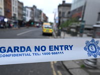 DUBLIN, IRELAND - MAY 18: 
A Garda Siochana tape reading 'Garda - No Entry' is closing the street in Dublin city center, on May 18, 2024, in...