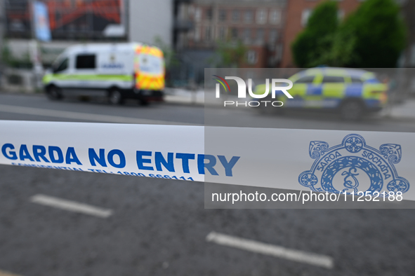 DUBLIN, IRELAND - MAY 18: 
A Garda Siochana tape reading 'Garda - No Entry' is closing the street in Dublin city center, on May 18, 2024, in...