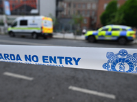 DUBLIN, IRELAND - MAY 18: 
A Garda Siochana tape reading 'Garda - No Entry' is closing the street in Dublin city center, on May 18, 2024, in...