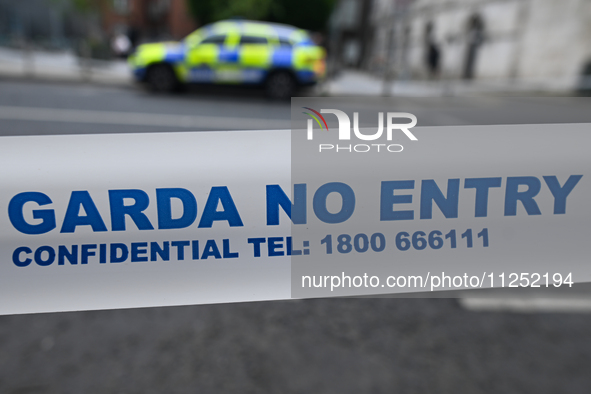 DUBLIN, IRELAND - MAY 18: 
A Garda Siochana tape reading 'Garda - No Entry' is closing the street in Dublin city center, on May 18, 2024, in...