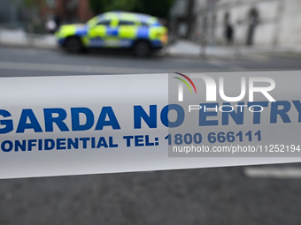 DUBLIN, IRELAND - MAY 18: 
A Garda Siochana tape reading 'Garda - No Entry' is closing the street in Dublin city center, on May 18, 2024, in...