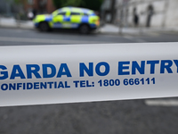 DUBLIN, IRELAND - MAY 18: 
A Garda Siochana tape reading 'Garda - No Entry' is closing the street in Dublin city center, on May 18, 2024, in...