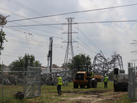 A mangled transmission tower is being seen at the intersection of Gardendale Dr. and Antoine Dr. as crews throughout Houston are working to...