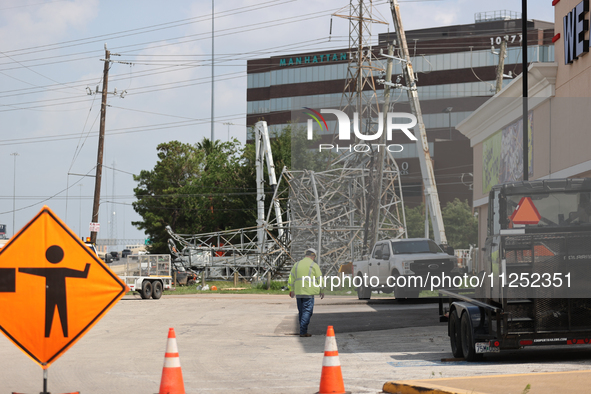 Crews are working tirelessly to fix a series of destroyed transmission towers near US 290 and 34th St. in Houston, Texas. 