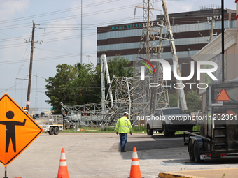 Crews are working tirelessly to fix a series of destroyed transmission towers near US 290 and 34th St. in Houston, Texas. (