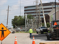 Crews are working tirelessly to fix a series of destroyed transmission towers near US 290 and 34th St. in Houston, Texas. (