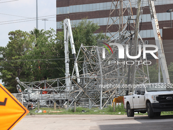 Crews are working tirelessly to fix a series of destroyed transmission towers near US 290 and 34th St. in Houston, Texas. (