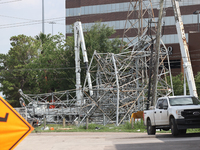 Crews are working tirelessly to fix a series of destroyed transmission towers near US 290 and 34th St. in Houston, Texas. (