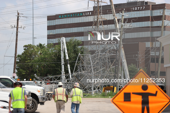 Crews are working tirelessly to fix a series of destroyed transmission towers near US 290 and 34th St. in Houston, Texas. 