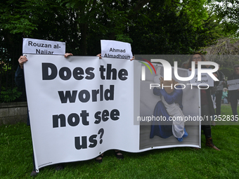 DUBLIN, IRELAND - MAY 18:
Pro-Palestinian activists from the Ireland Palestine Solidarity Campaign, supported by members of left-wing partie...