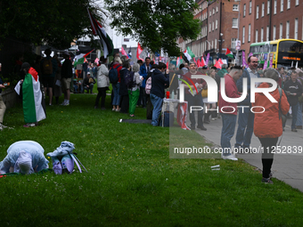 DUBLIN, IRELAND - MAY 18:
Pro-Palestinian activists from the Ireland Palestine Solidarity Campaign, supported by members of left-wing partie...