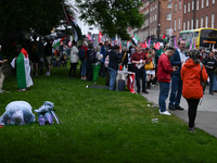 DUBLIN, IRELAND - MAY 18:
Pro-Palestinian activists from the Ireland Palestine Solidarity Campaign, supported by members of left-wing partie...