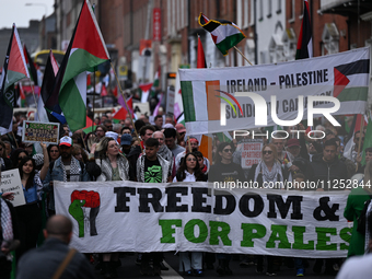 DUBLIN, IRELAND - MAY 18:
Pro-Palestinian activists from the Ireland Palestine Solidarity Campaign, supported by members of left-wing partie...