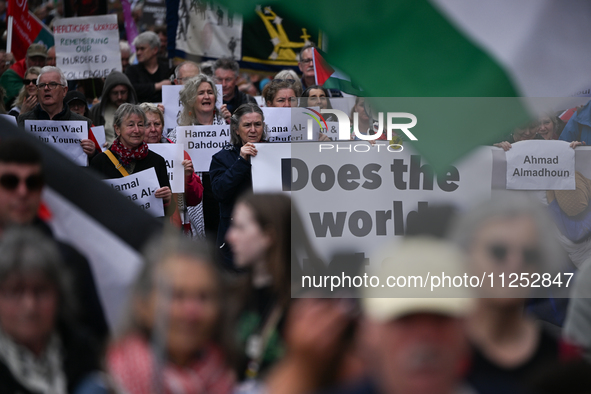 DUBLIN, IRELAND - MAY 18:
Pro-Palestinian activists from the Ireland Palestine Solidarity Campaign, supported by members of left-wing partie...