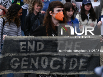 DUBLIN, IRELAND - MAY 18:
Pro-Palestinian activists from the Ireland Palestine Solidarity Campaign, supported by members of left-wing partie...