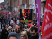 DUBLIN, IRELAND - MAY 18:
Pro-Palestinian activists from the Ireland Palestine Solidarity Campaign, supported by members of left-wing partie...