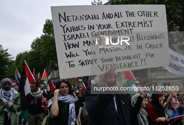 DUBLIN, IRELAND - MAY 18:
Pro-Palestinian activists from the Ireland Palestine Solidarity Campaign, supported by members of left-wing partie...