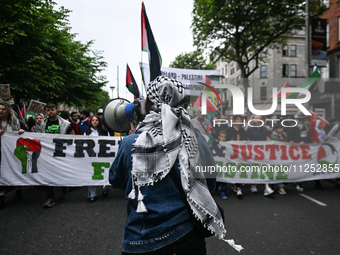 DUBLIN, IRELAND - MAY 18:
Pro-Palestinian activists from the Ireland Palestine Solidarity Campaign, supported by members of left-wing partie...