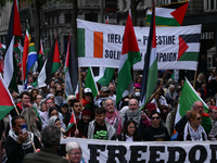 DUBLIN, IRELAND - MAY 18:
Pro-Palestinian activists from the Ireland Palestine Solidarity Campaign, supported by members of left-wing partie...