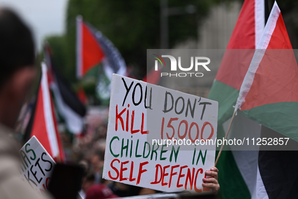 DUBLIN, IRELAND - MAY 18:
Pro-Palestinian activists from the Ireland Palestine Solidarity Campaign, supported by members of left-wing partie...