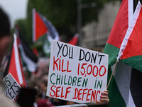 DUBLIN, IRELAND - MAY 18:
Pro-Palestinian activists from the Ireland Palestine Solidarity Campaign, supported by members of left-wing partie...