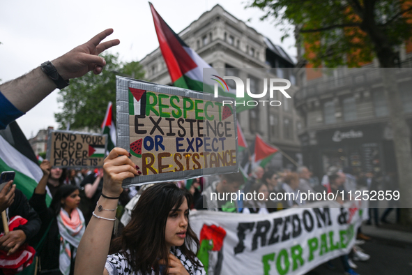 DUBLIN, IRELAND - MAY 18:
Pro-Palestinian activists from the Ireland Palestine Solidarity Campaign, supported by members of left-wing partie...