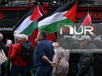 DUBLIN, IRELAND - MAY 18:
Pro-Palestinian activists from the Ireland Palestine Solidarity Campaign, supported by members of left-wing partie...