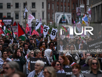 DUBLIN, IRELAND - MAY 18:
Pro-Palestinian activists from the Ireland Palestine Solidarity Campaign, supported by members of left-wing partie...