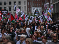 DUBLIN, IRELAND - MAY 18:
Pro-Palestinian activists from the Ireland Palestine Solidarity Campaign, supported by members of left-wing partie...