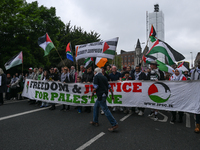 DUBLIN, IRELAND - MAY 18:
Pro-Palestinian activists from the Ireland Palestine Solidarity Campaign, supported by members of left-wing partie...