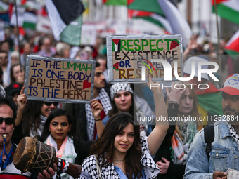 DUBLIN, IRELAND - MAY 18:
Pro-Palestinian activists from the Ireland Palestine Solidarity Campaign, supported by members of left-wing partie...