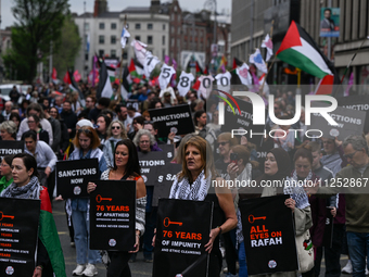 DUBLIN, IRELAND - MAY 18:
Pro-Palestinian activists from the Ireland Palestine Solidarity Campaign, supported by members of left-wing partie...