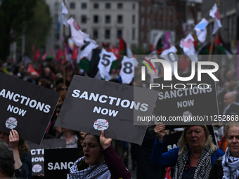 DUBLIN, IRELAND - MAY 18:
Pro-Palestinian activists from the Ireland Palestine Solidarity Campaign, supported by members of left-wing partie...