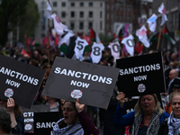 DUBLIN, IRELAND - MAY 18:
Pro-Palestinian activists from the Ireland Palestine Solidarity Campaign, supported by members of left-wing partie...