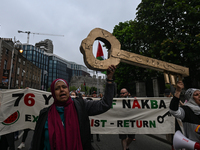 DUBLIN, IRELAND - MAY 18:
Pro-Palestinian activists from the Ireland Palestine Solidarity Campaign, supported by members of left-wing partie...