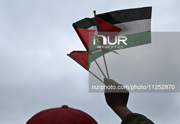 DUBLIN, IRELAND - MAY 18:
Pro-Palestinian activists from the Ireland Palestine Solidarity Campaign, supported by members of left-wing partie...